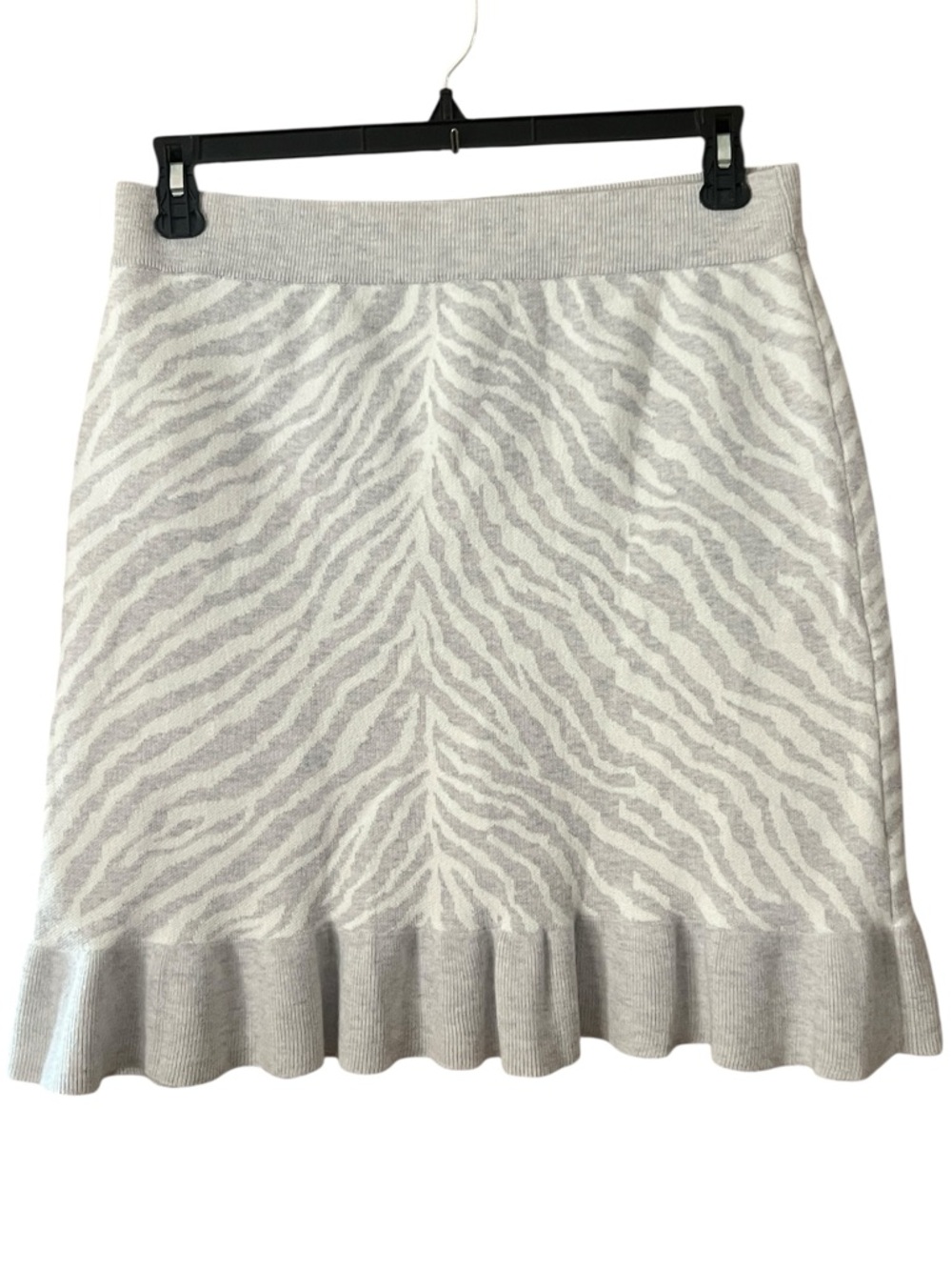 Anthropologie Dolan Left Coast Zebra Ruffled Knit Skirt Gray Animal Print Sz L
